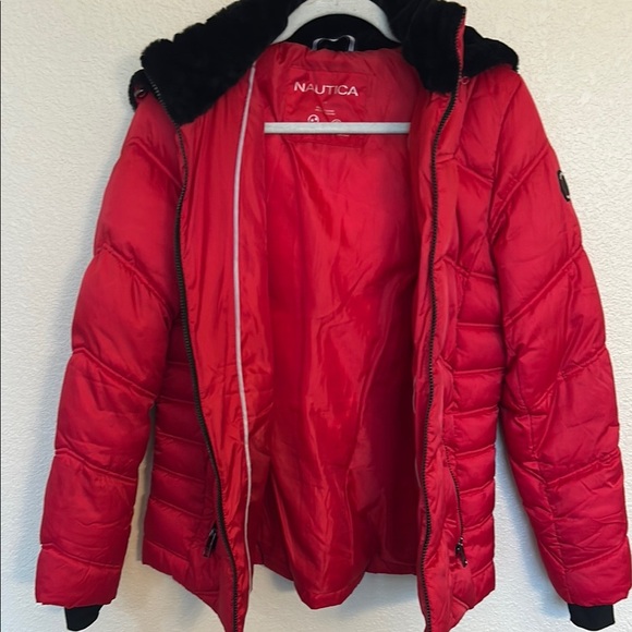 Red Nautica Women’s Puffer Jacket with Black Trim - Picture 8 of 11